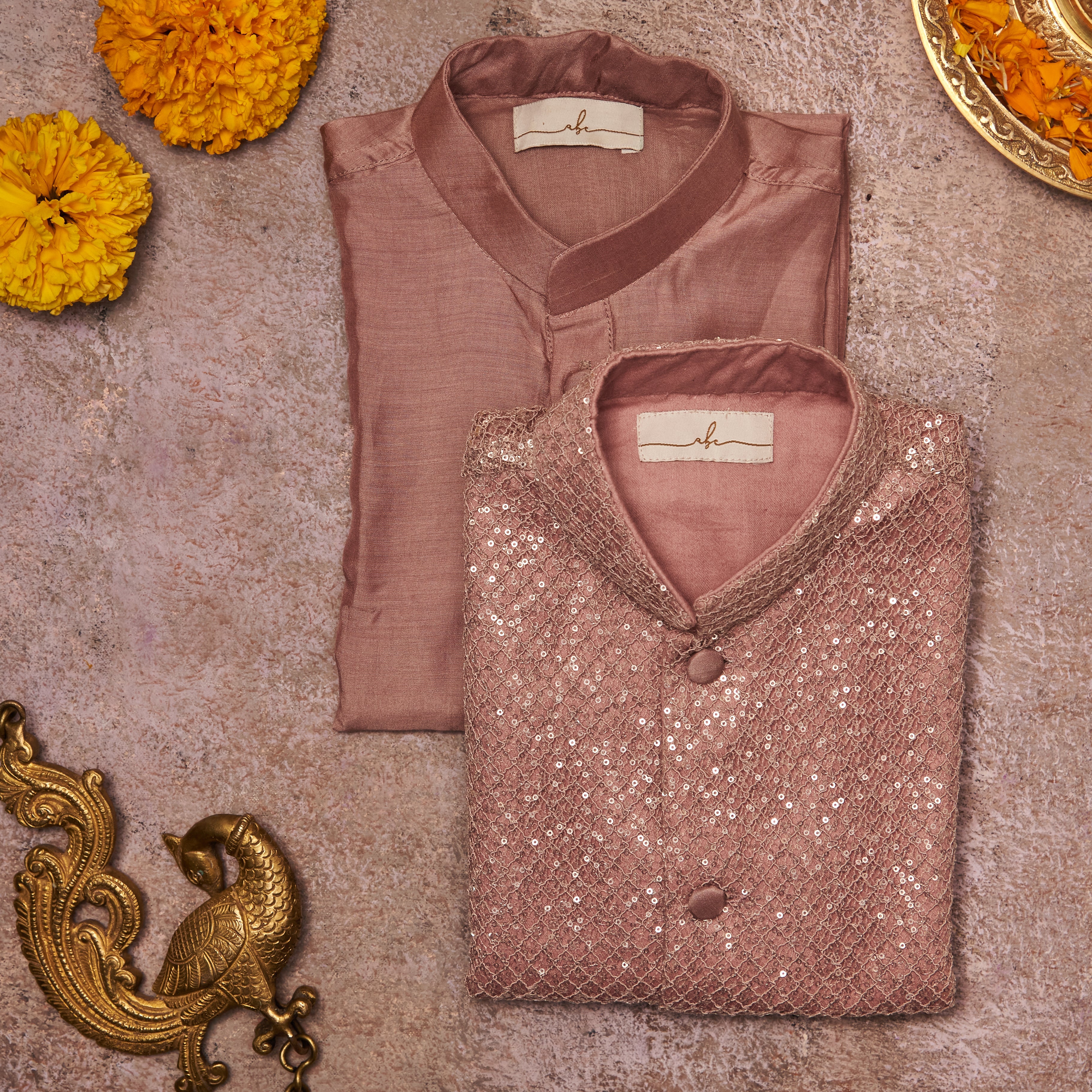 Onion Pink Sequins Kurta Jacket Set