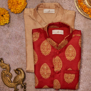 Red Banarasi Kurta Jacket Set