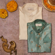 Blue Raw Silk Kurta Jacket Set