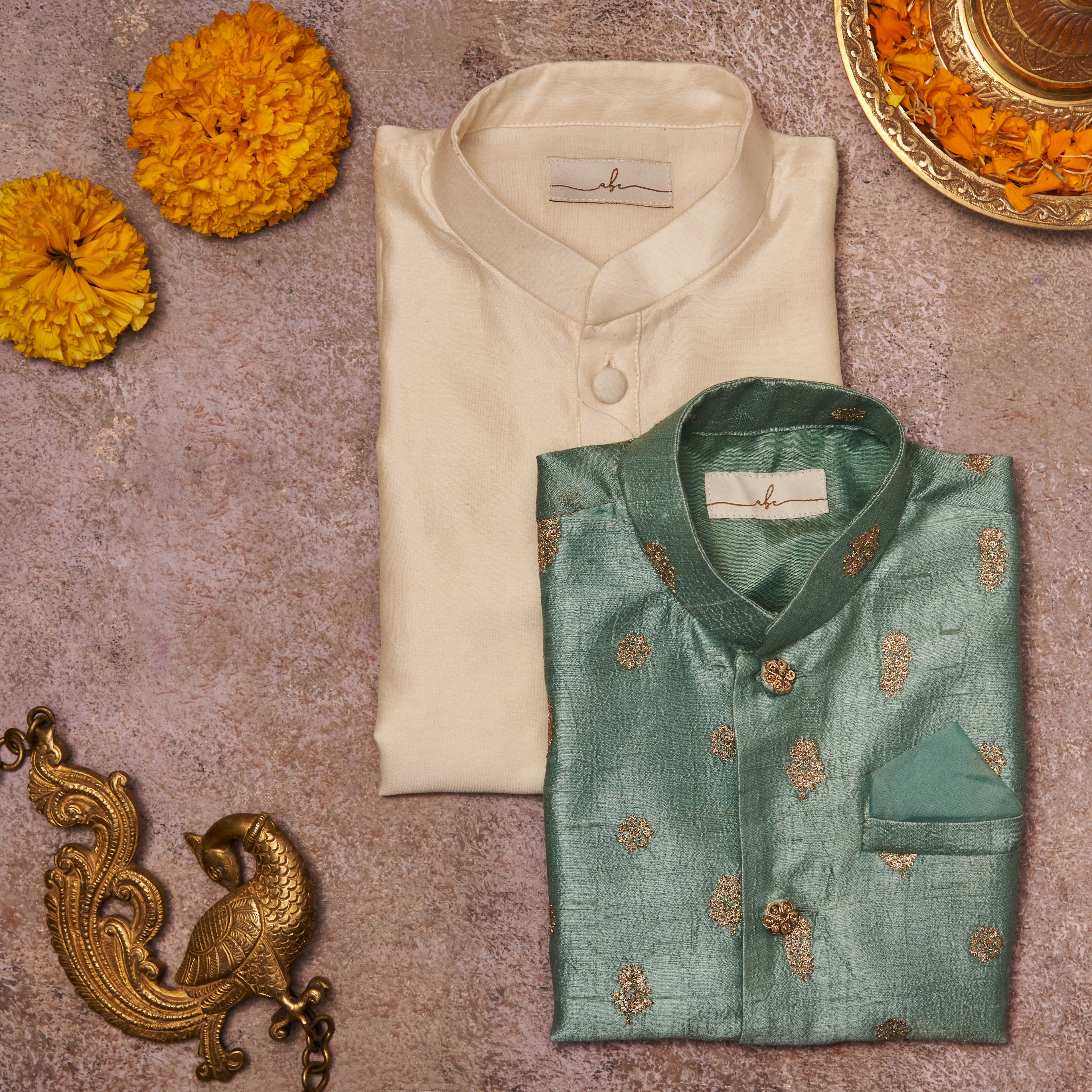 Blue Raw Silk Kurta Jacket Set