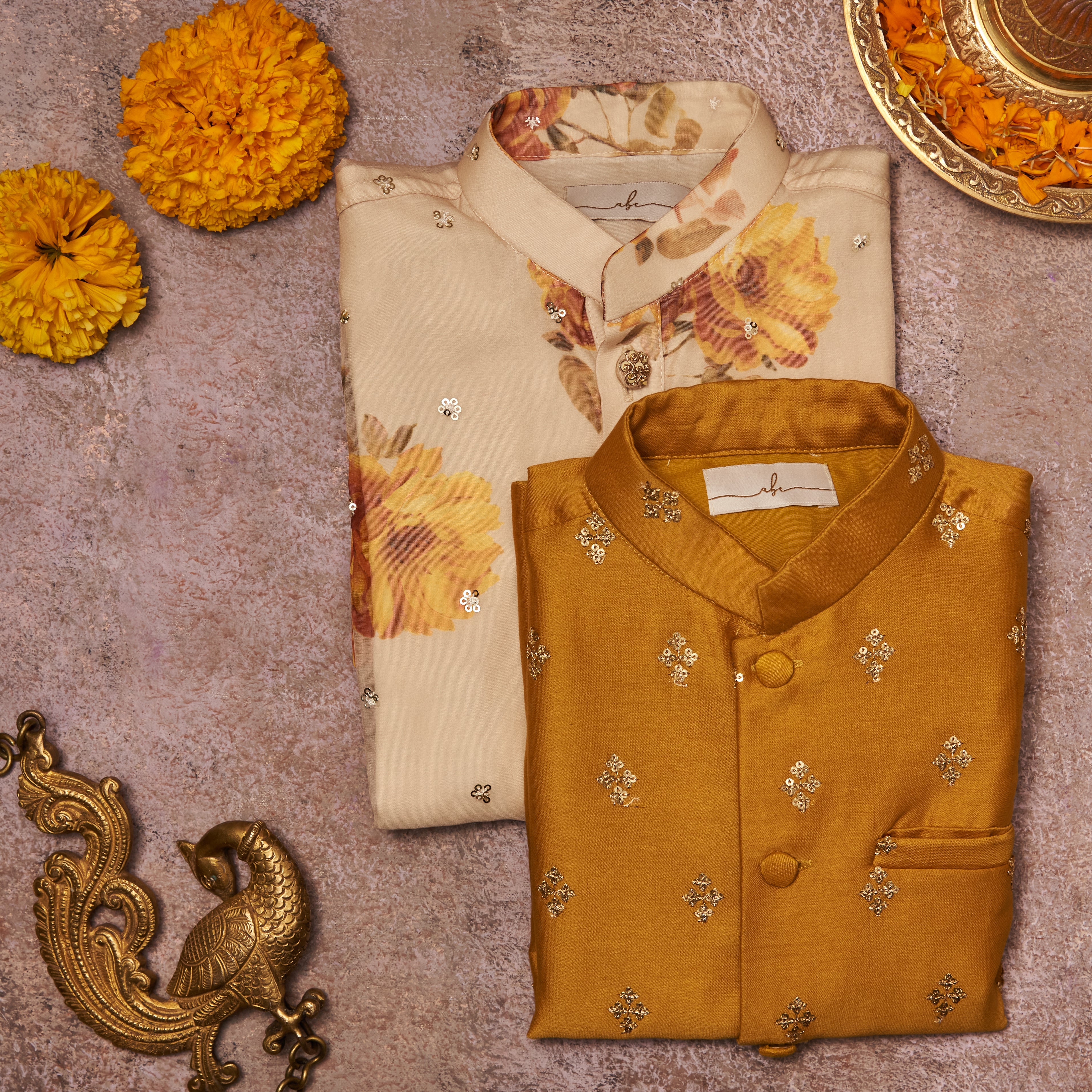 Yellow Floral Organza Kurta Jacket Set
