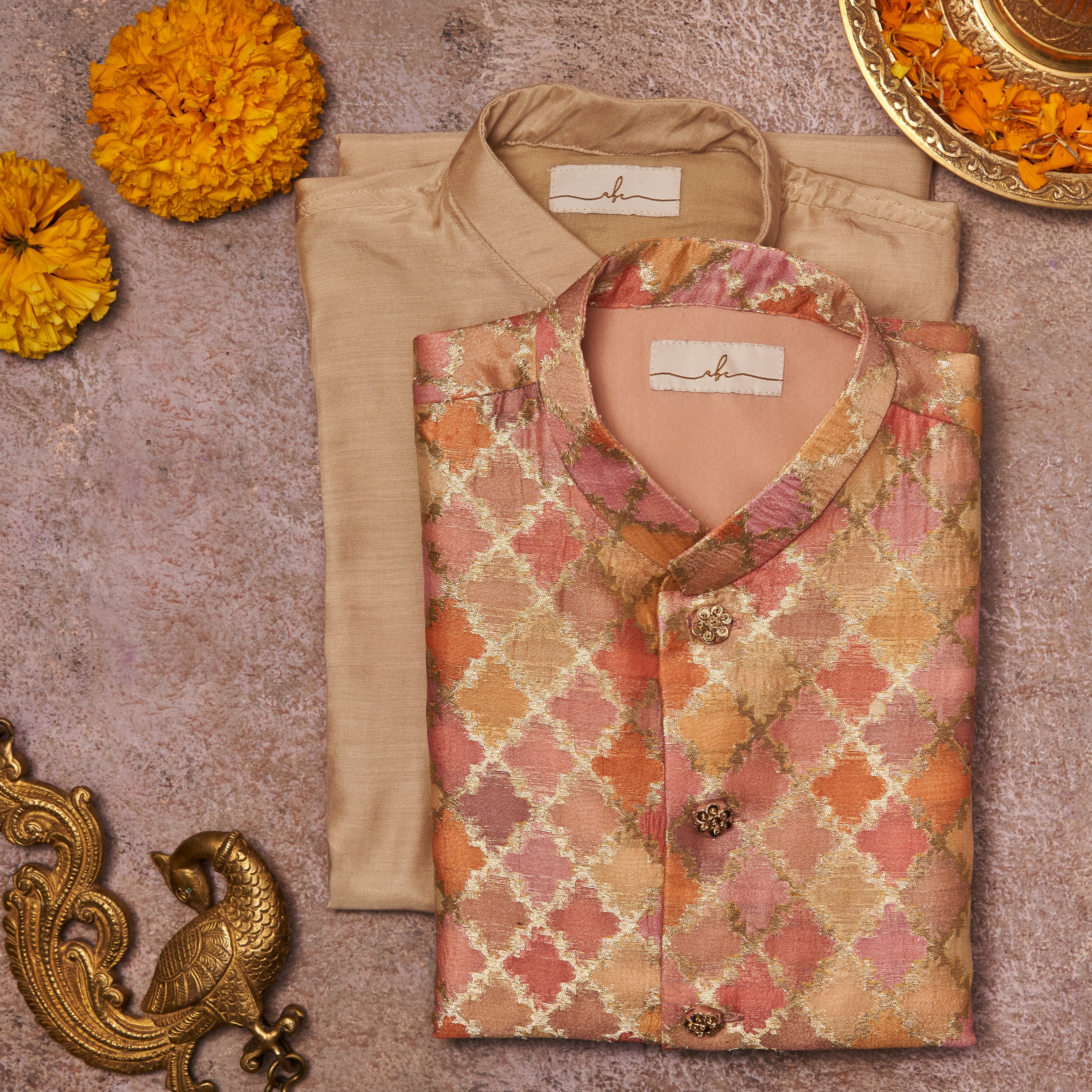 Pink Zari Kurta Jacket Set