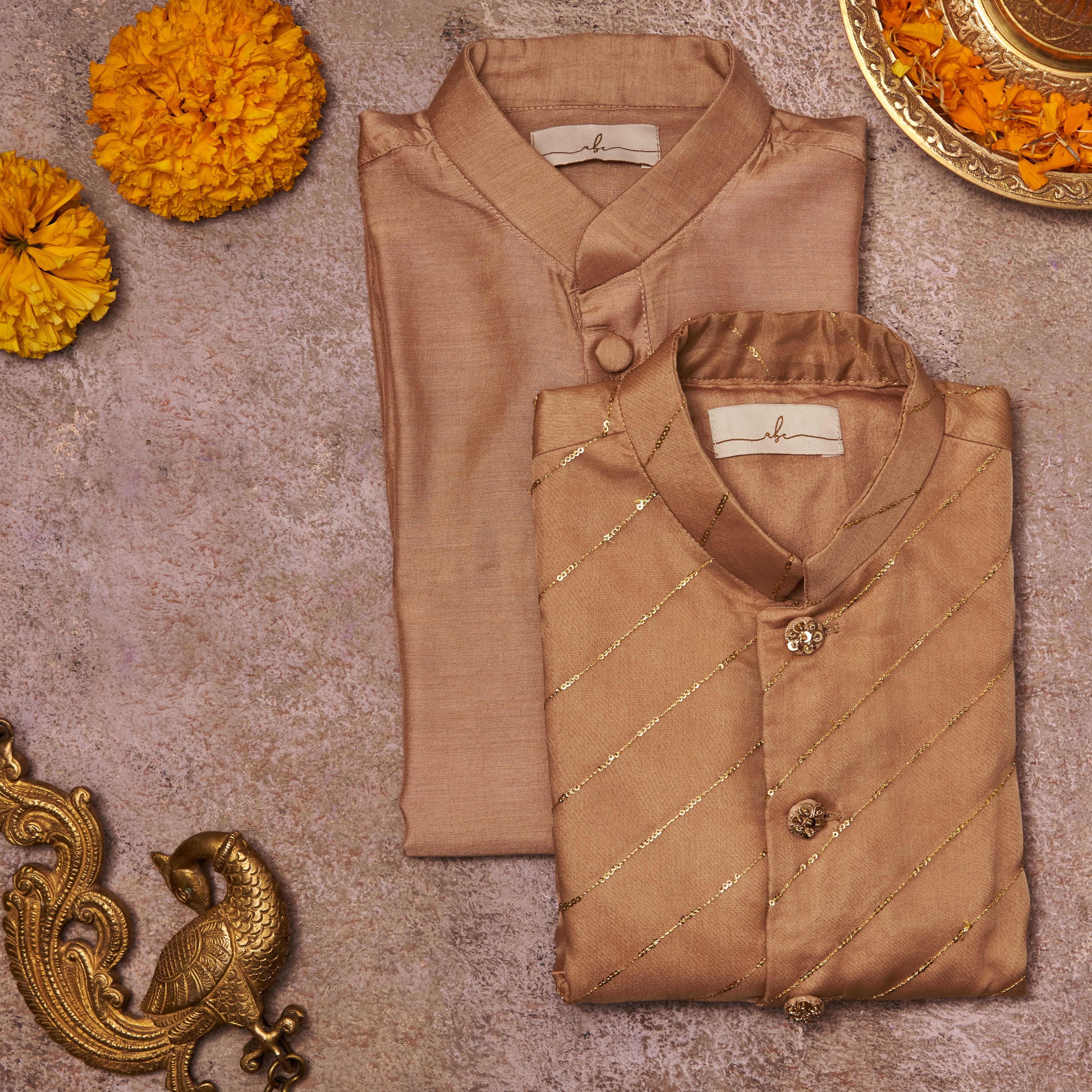 Beige Organza Kurta Jacket Set