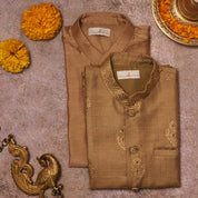 Beige Moonga Kurta Jacket Set