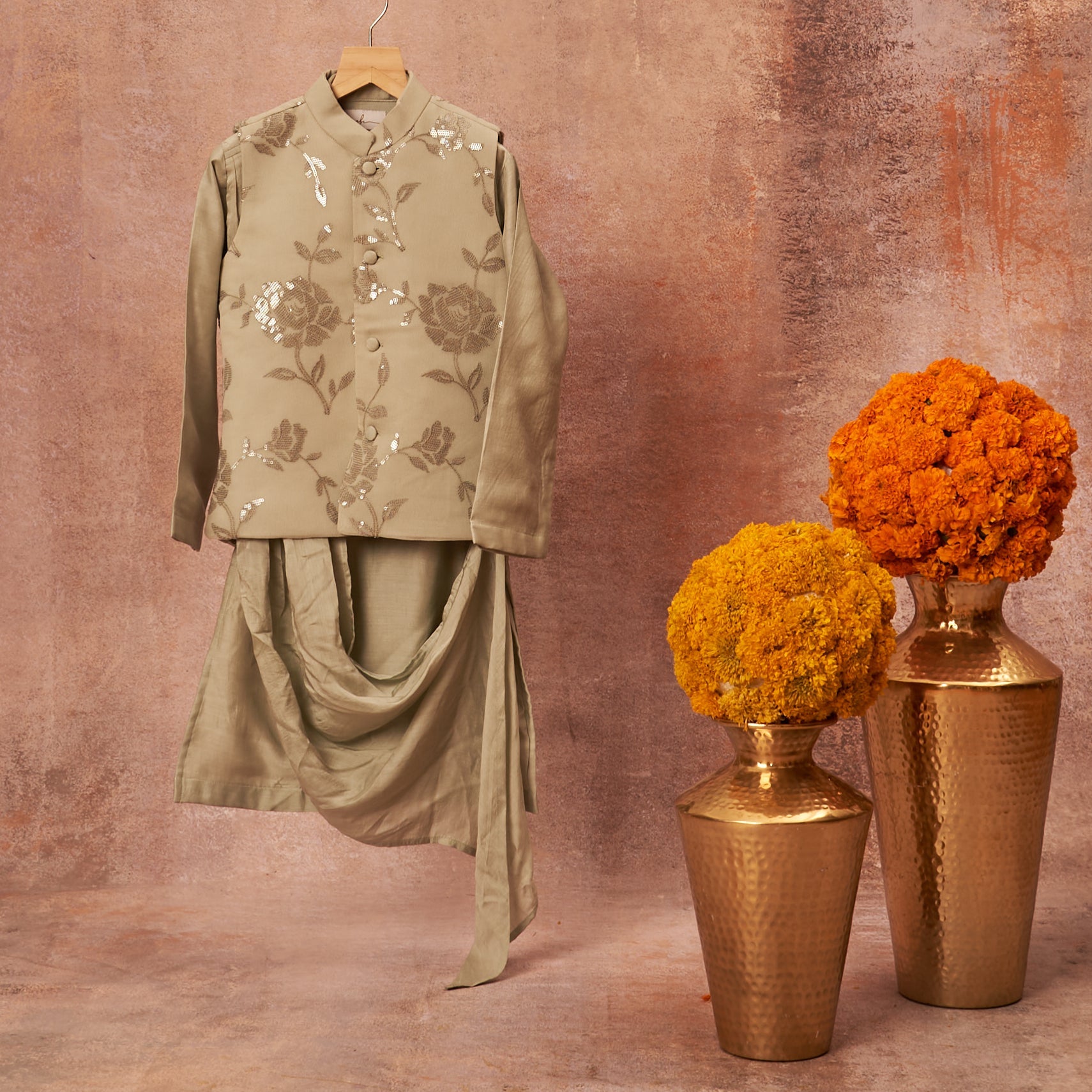 Mint Green Drape Kurta Jacket Set