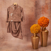 Light Brown Drape Kurta Jacket Set