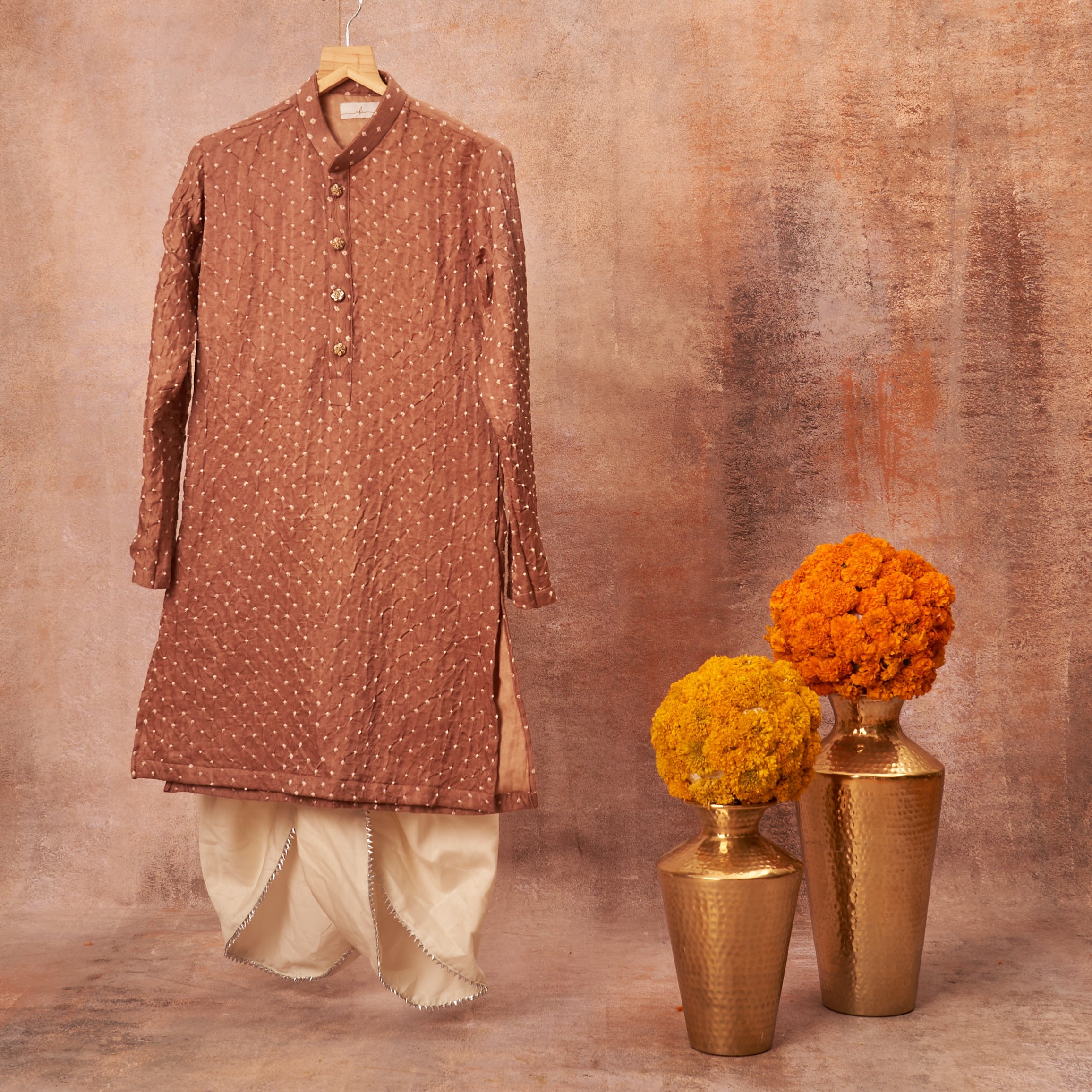 Old Rose Bandhani Kurta Dhoti Set
