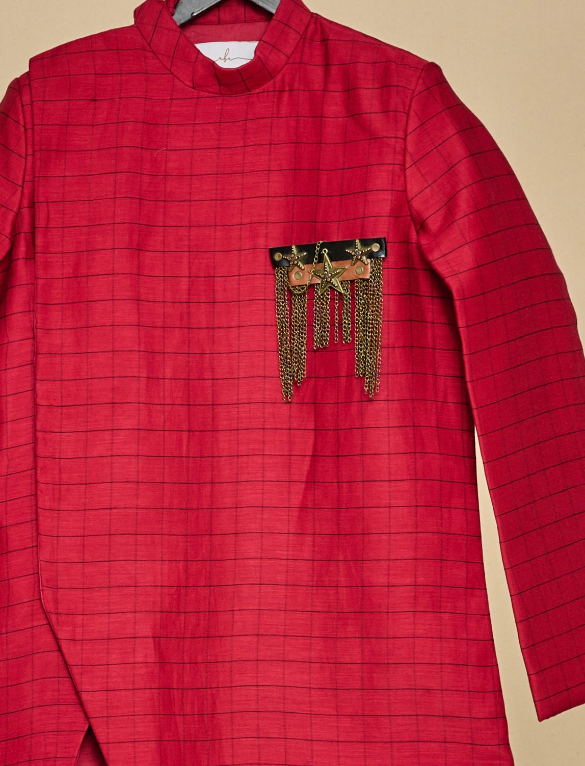 Berry Red Slit Achkan Set