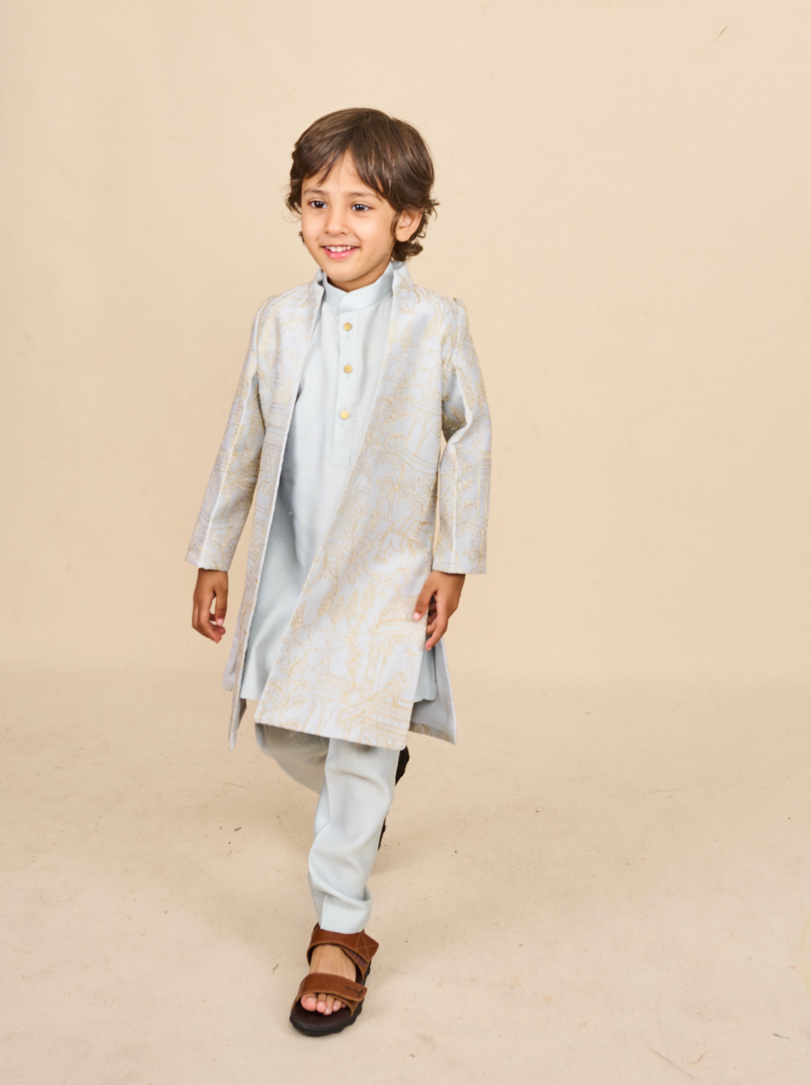 Baby Blue Open Achkan Set