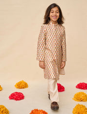 Ivory Jaipuri Print Highlighted Achkan Set