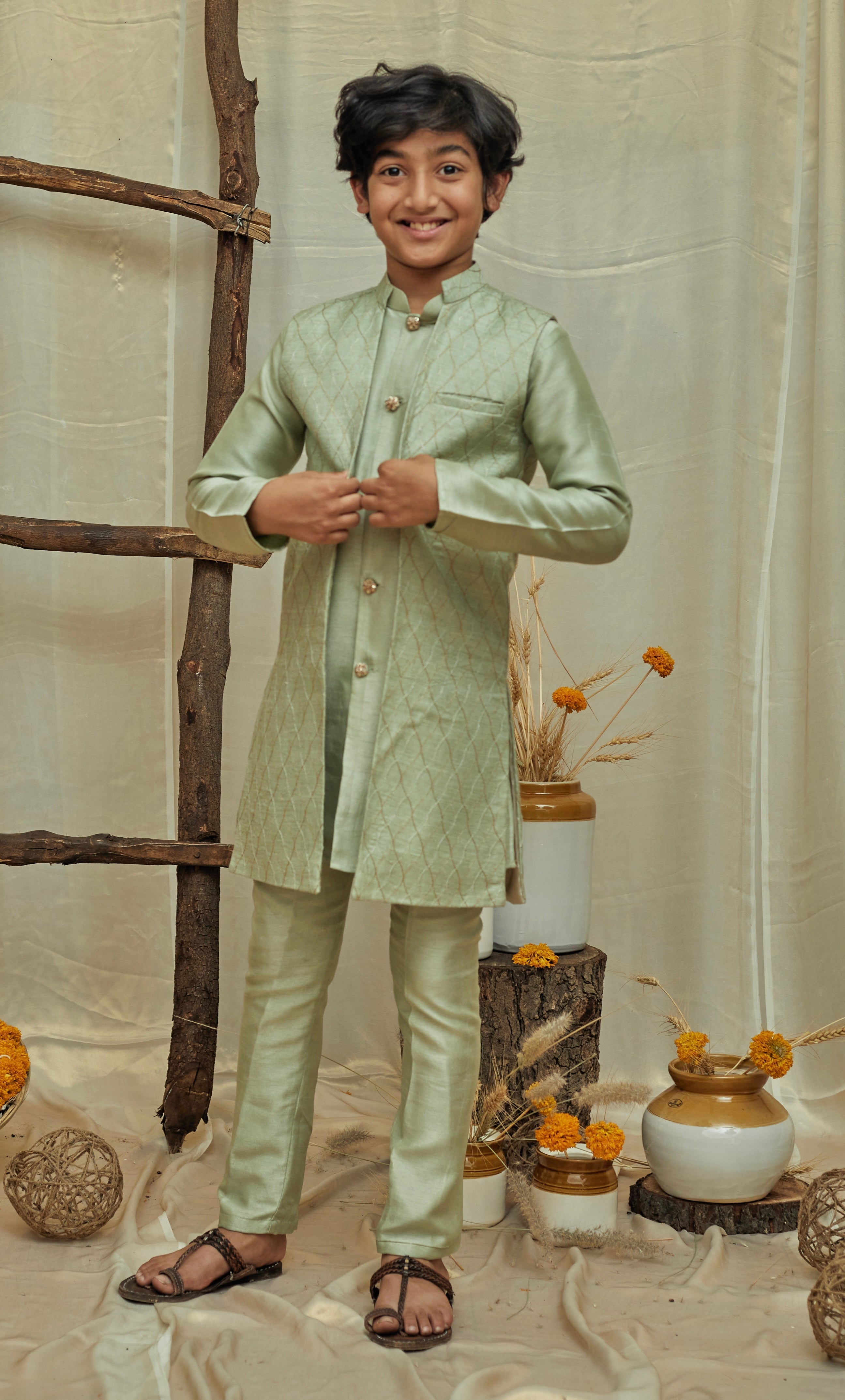 Pastel Green Long Jacket Set