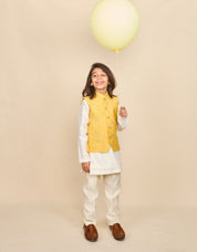 Butter Yellow Zari Kurta Jacket Set
