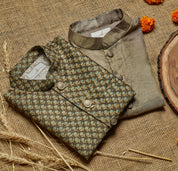 Grey Ajrakh Kurta Jacket Set