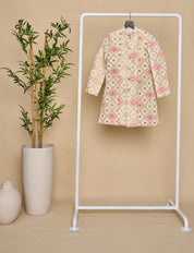 Super White Bandhani Layered Achkan Set