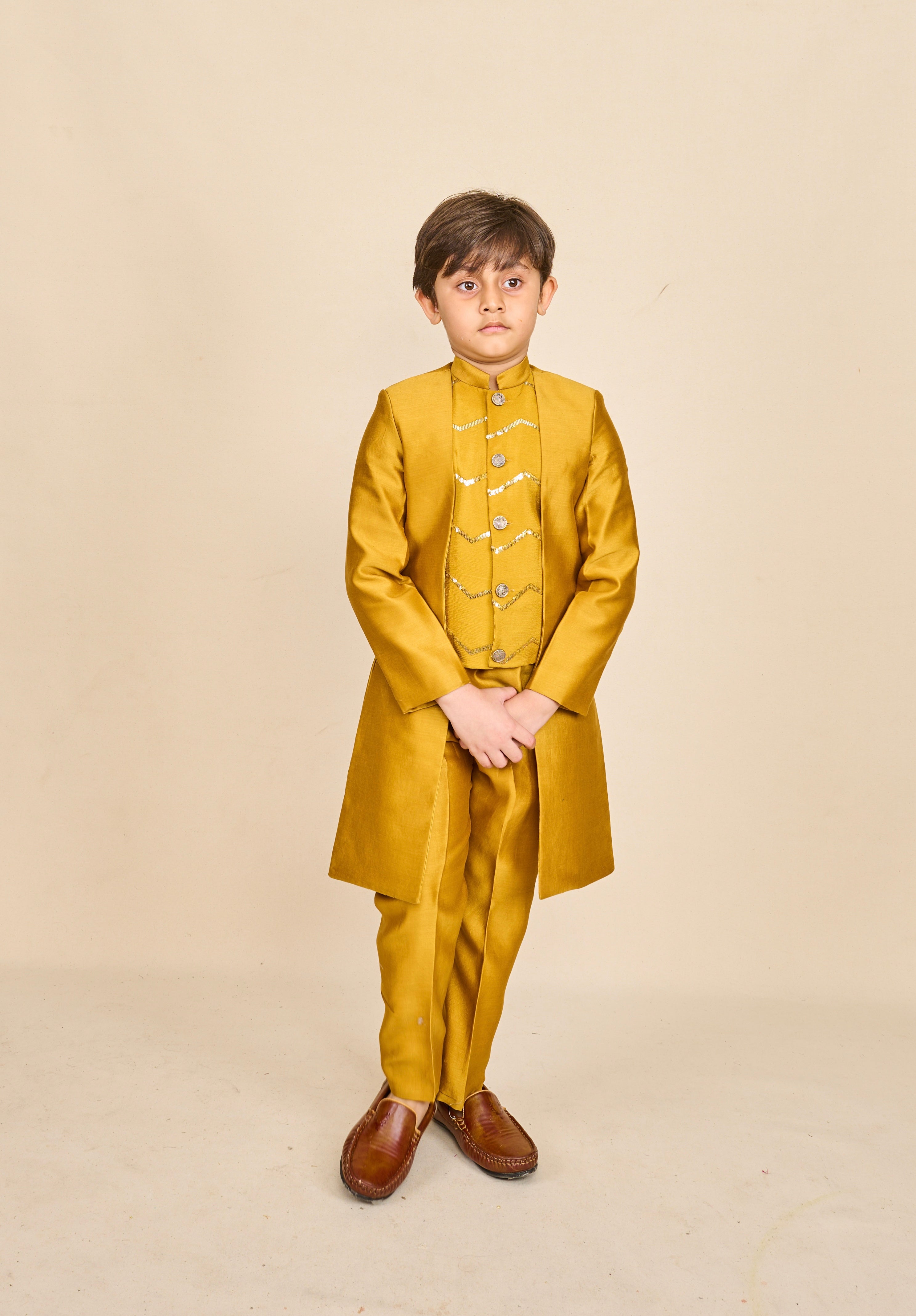 Mustard High-Low Achkan Set