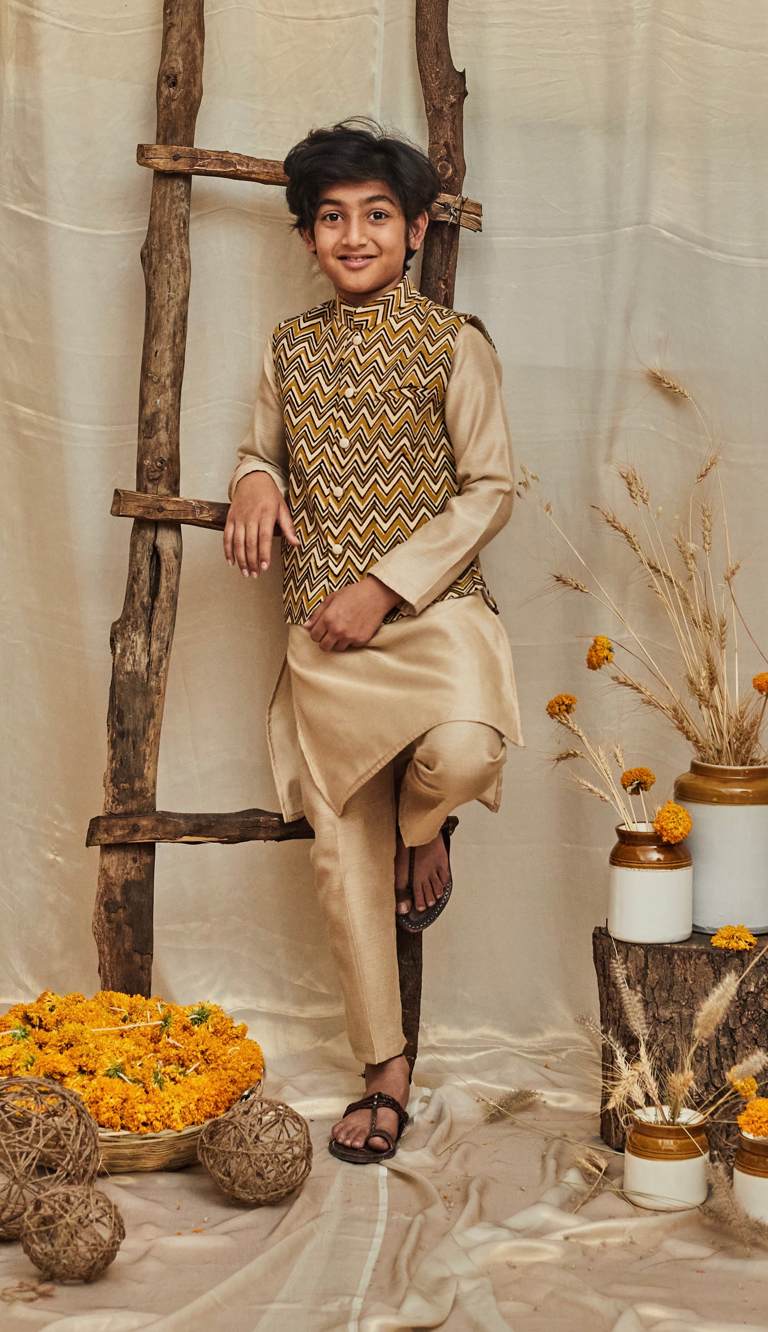 Yellow Printed Kurta Jacket Set