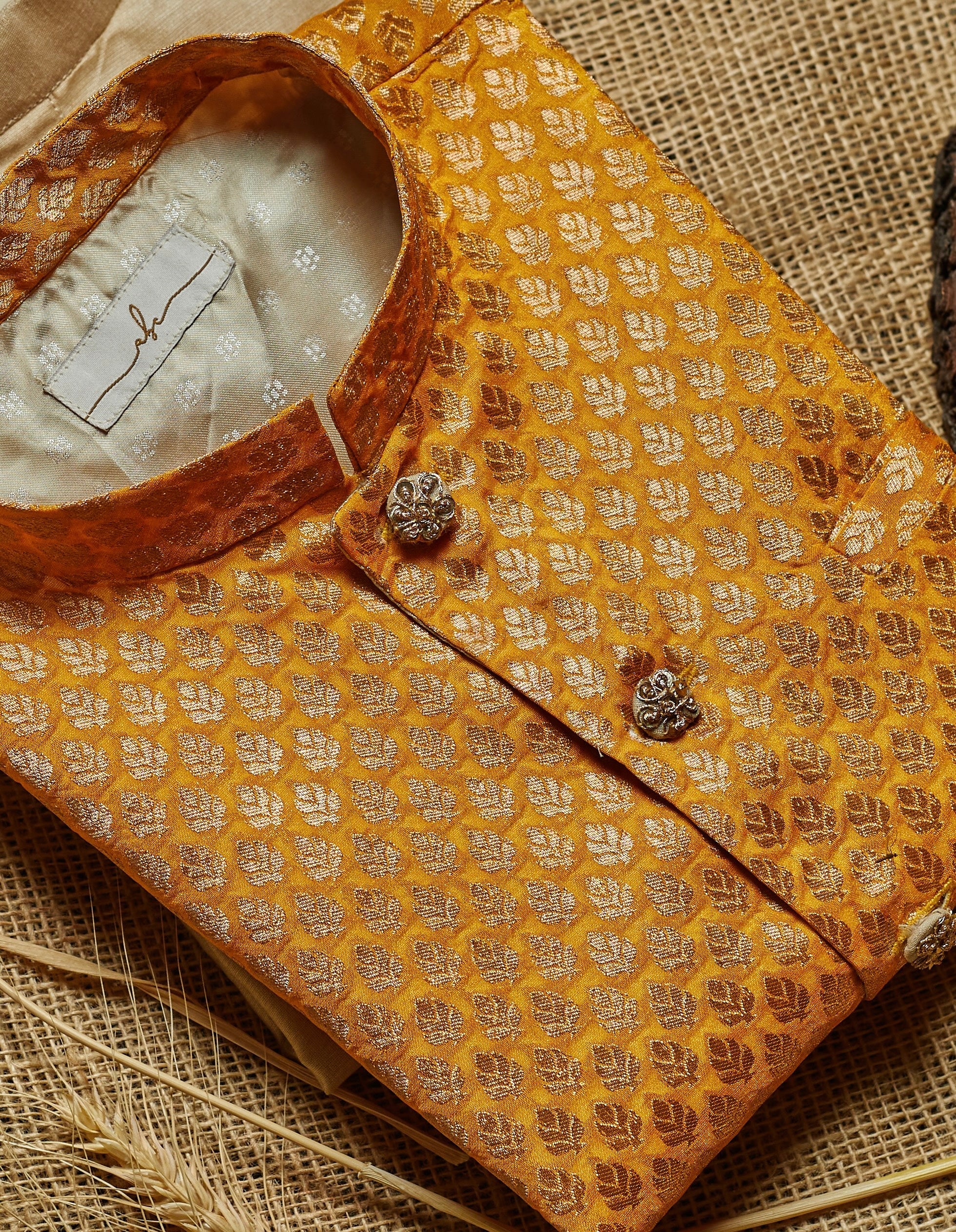 Mustard Yellow Brocade Kurta Jacket Set