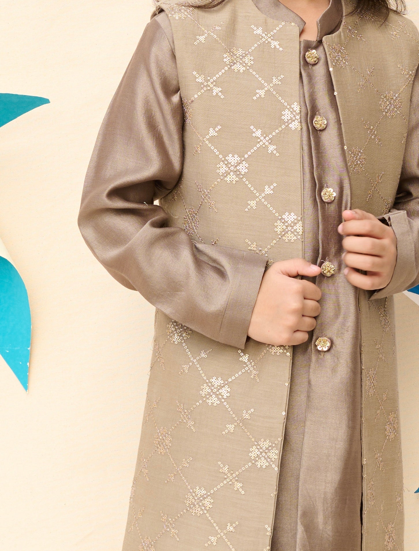 Brownish-Grey Long Jacket Set