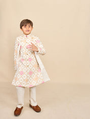 Super White Bandhani Layered Achkan Set