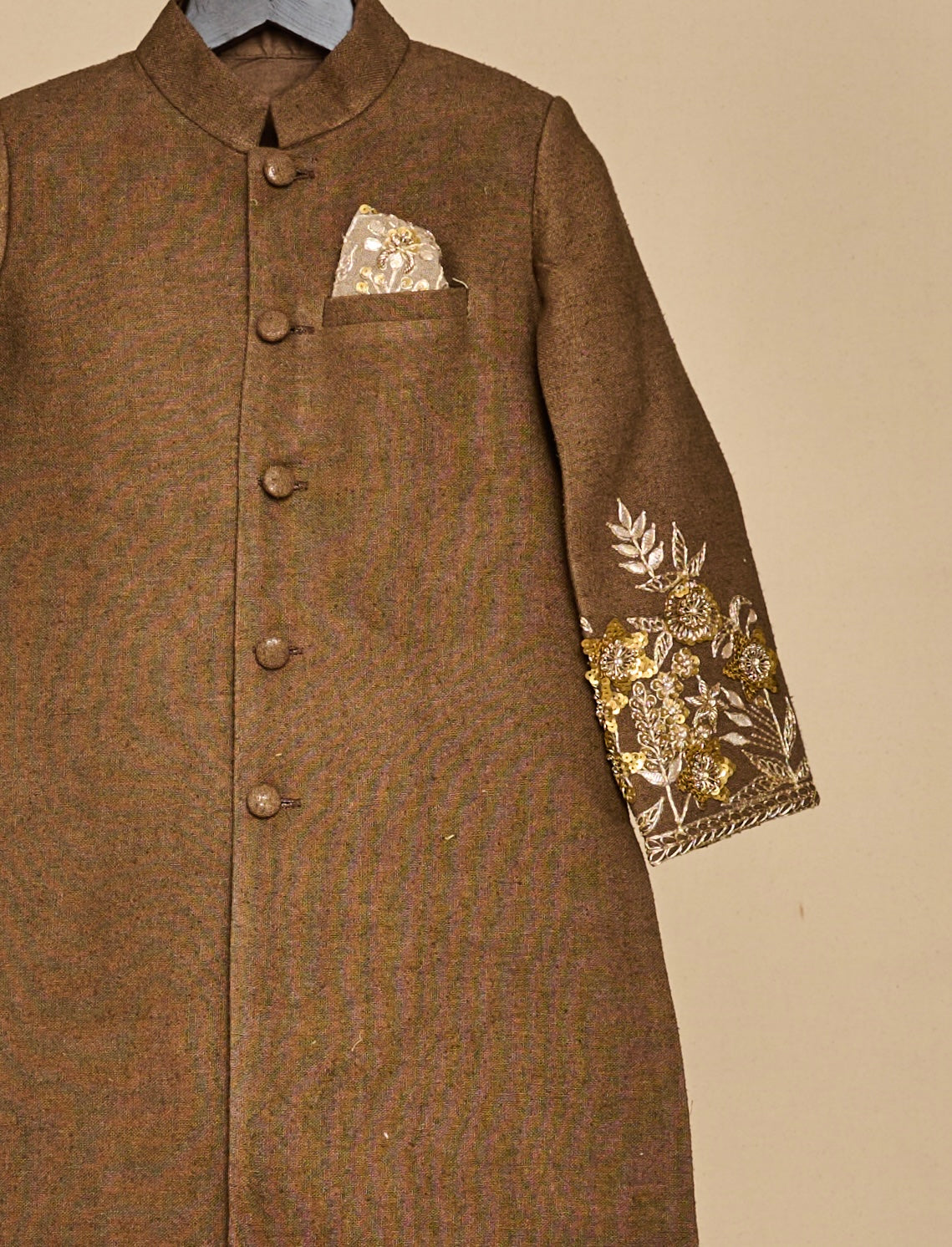 Mocha Brown Hand Embroidered Achkan Set