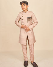 Nude Colour Layered Achkan Set
