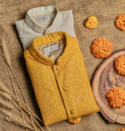 Yellow Lakhnavi Kurta Jacket Set