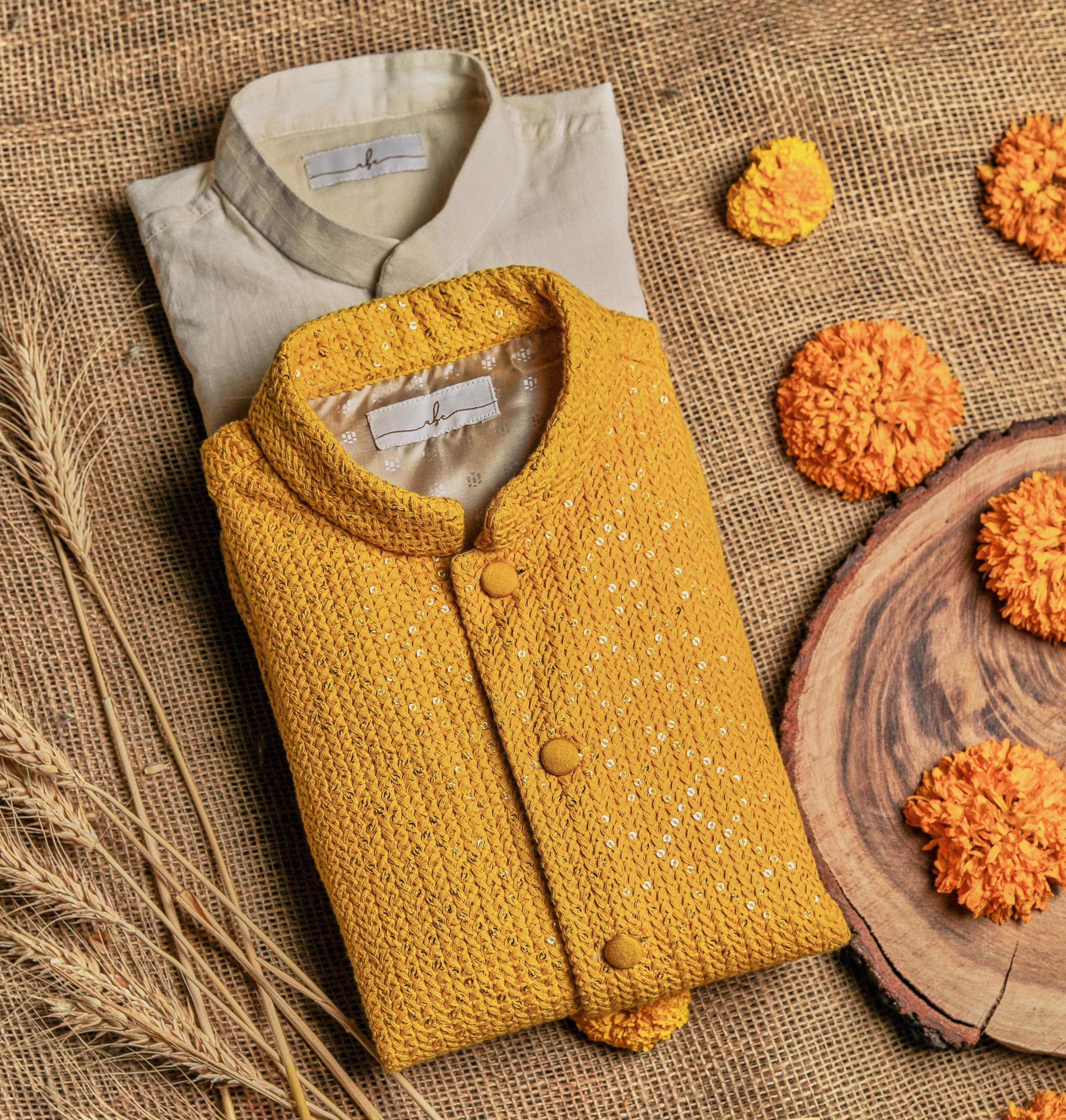 Yellow Lakhnavi Kurta Jacket Set