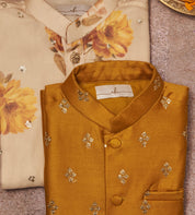 Yellow Floral Organza Kurta Jacket Set
