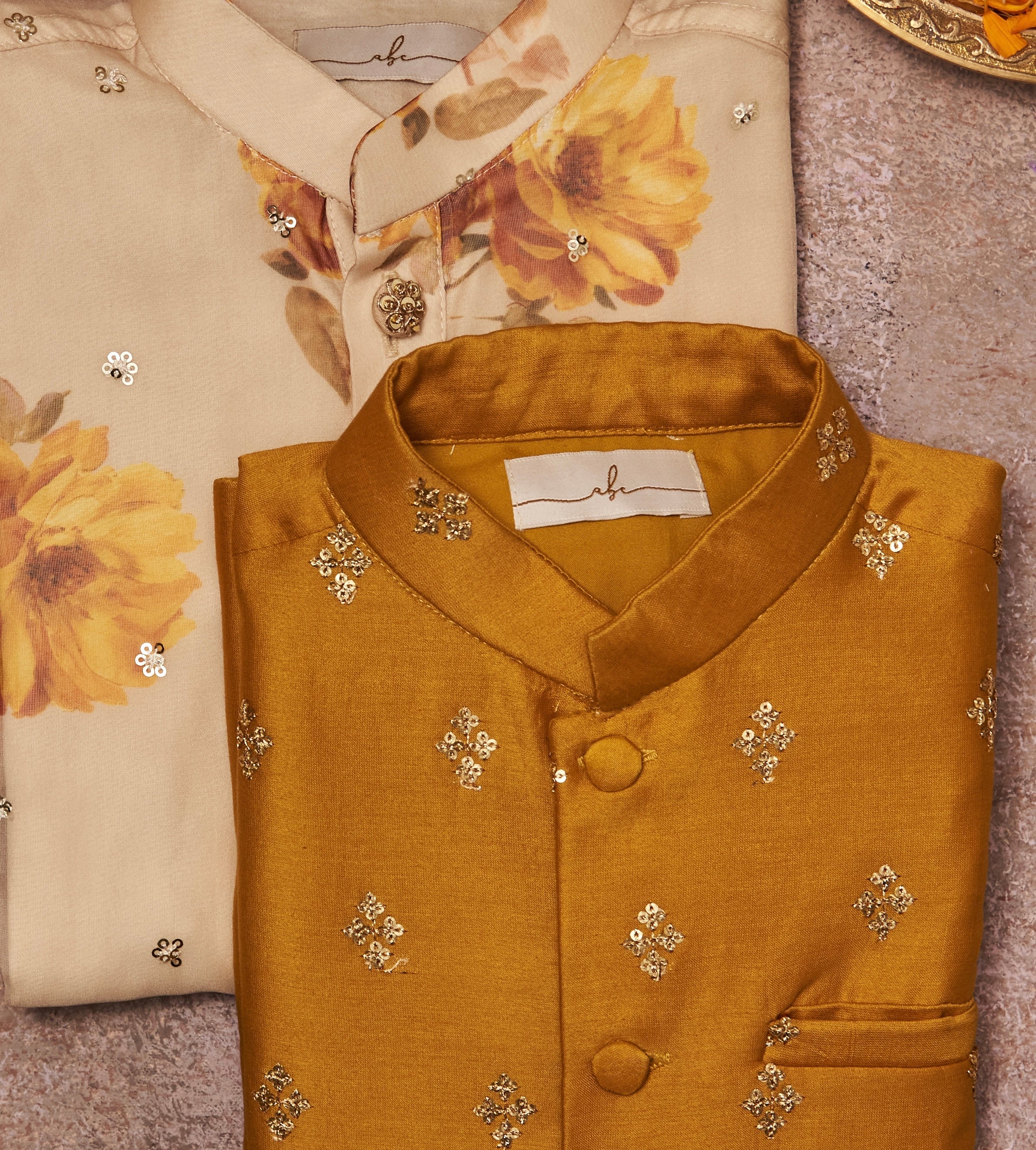 Yellow Floral Organza Kurta Jacket Set