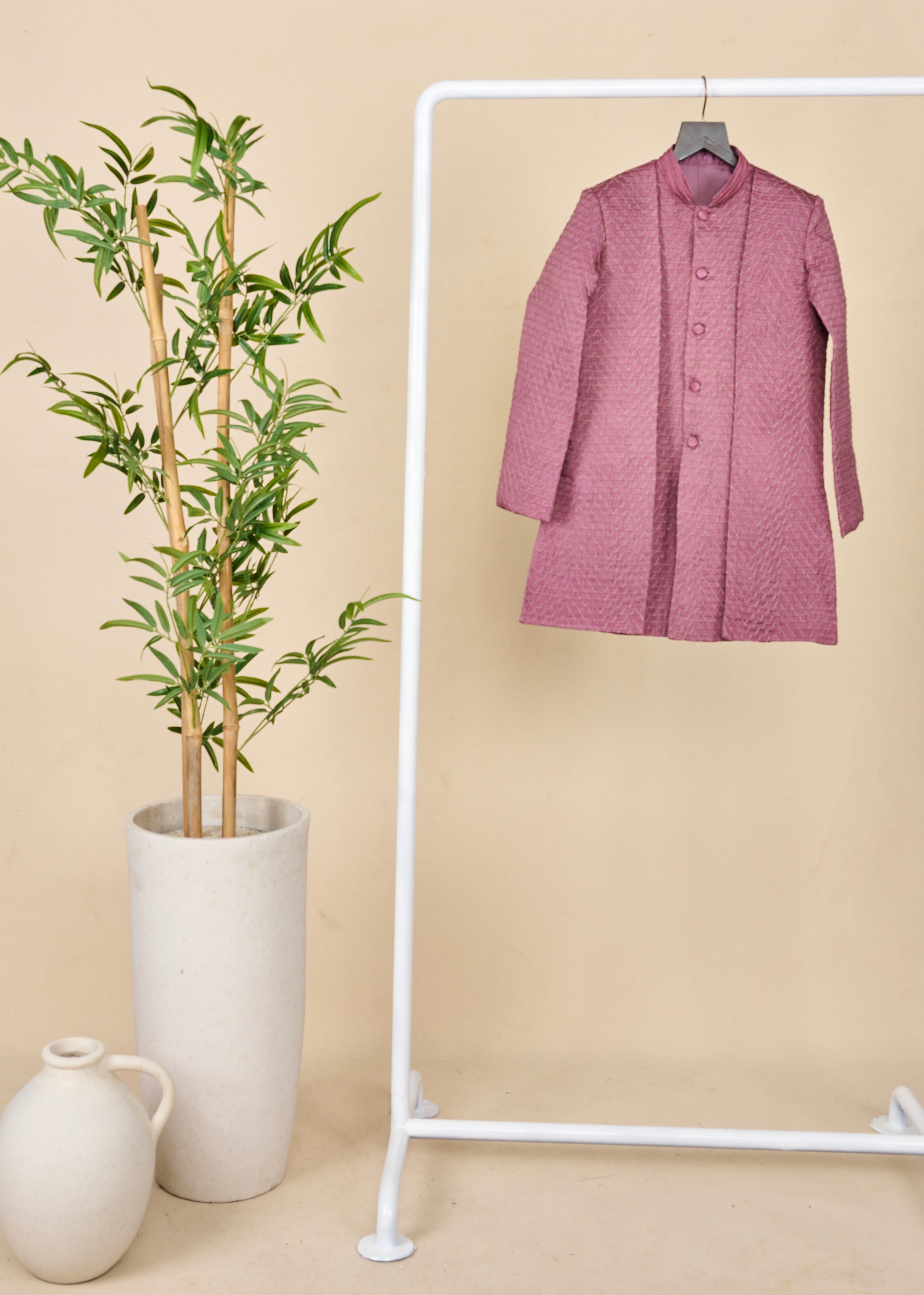 Wine Colour Layered Achkan Set