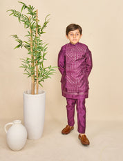 Wine Coloured Handloom Silk Bandhgala Set
