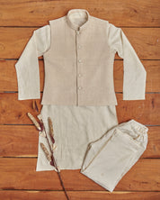 Off White Lakhnavi Kurta Jacket Set