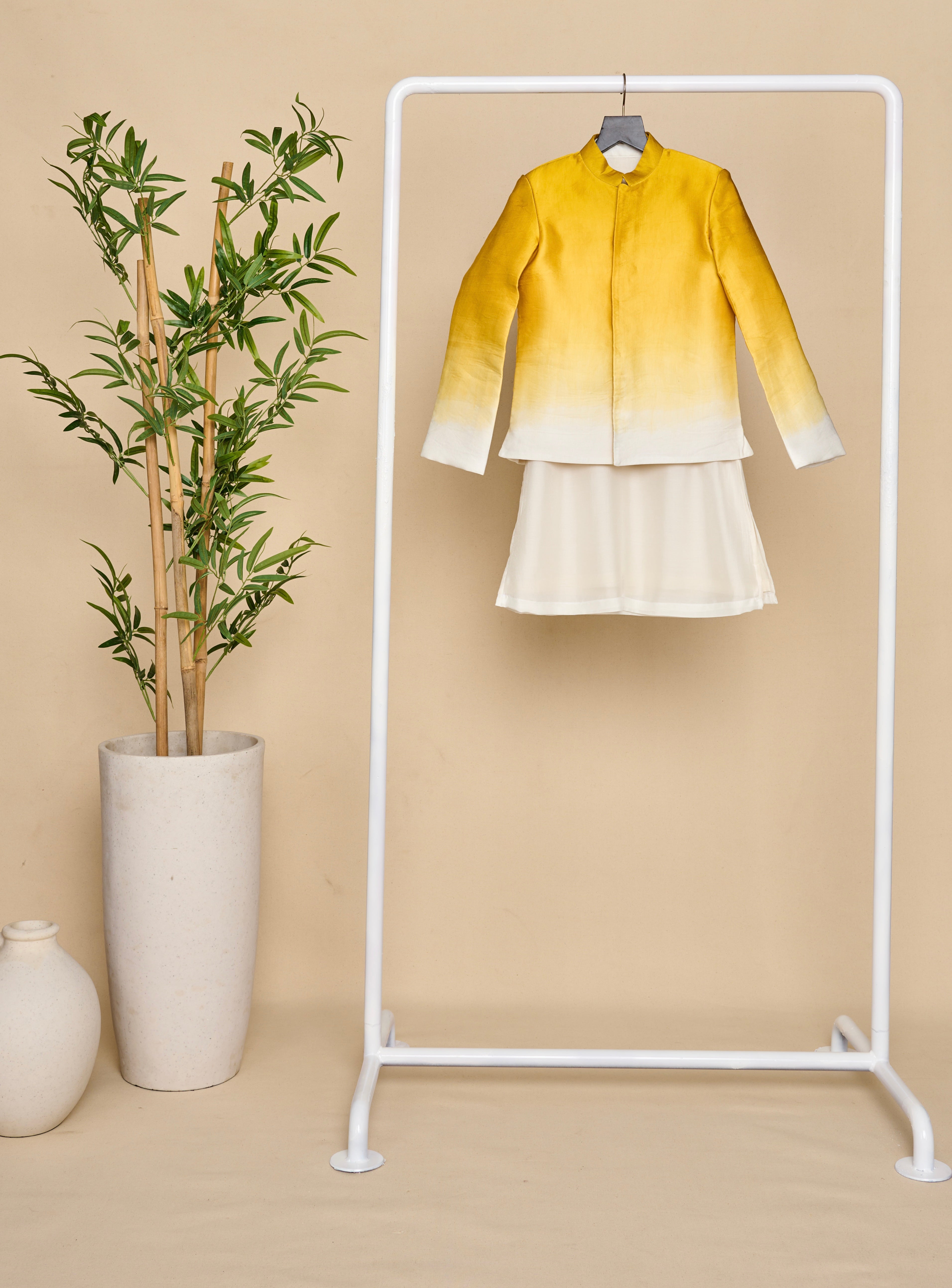 Macaroon Yellow Ombré Bandhgala Set