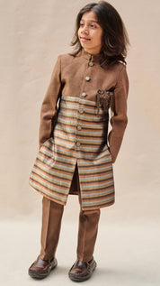 Mocha Brown-Copper Tassar Achkan Set