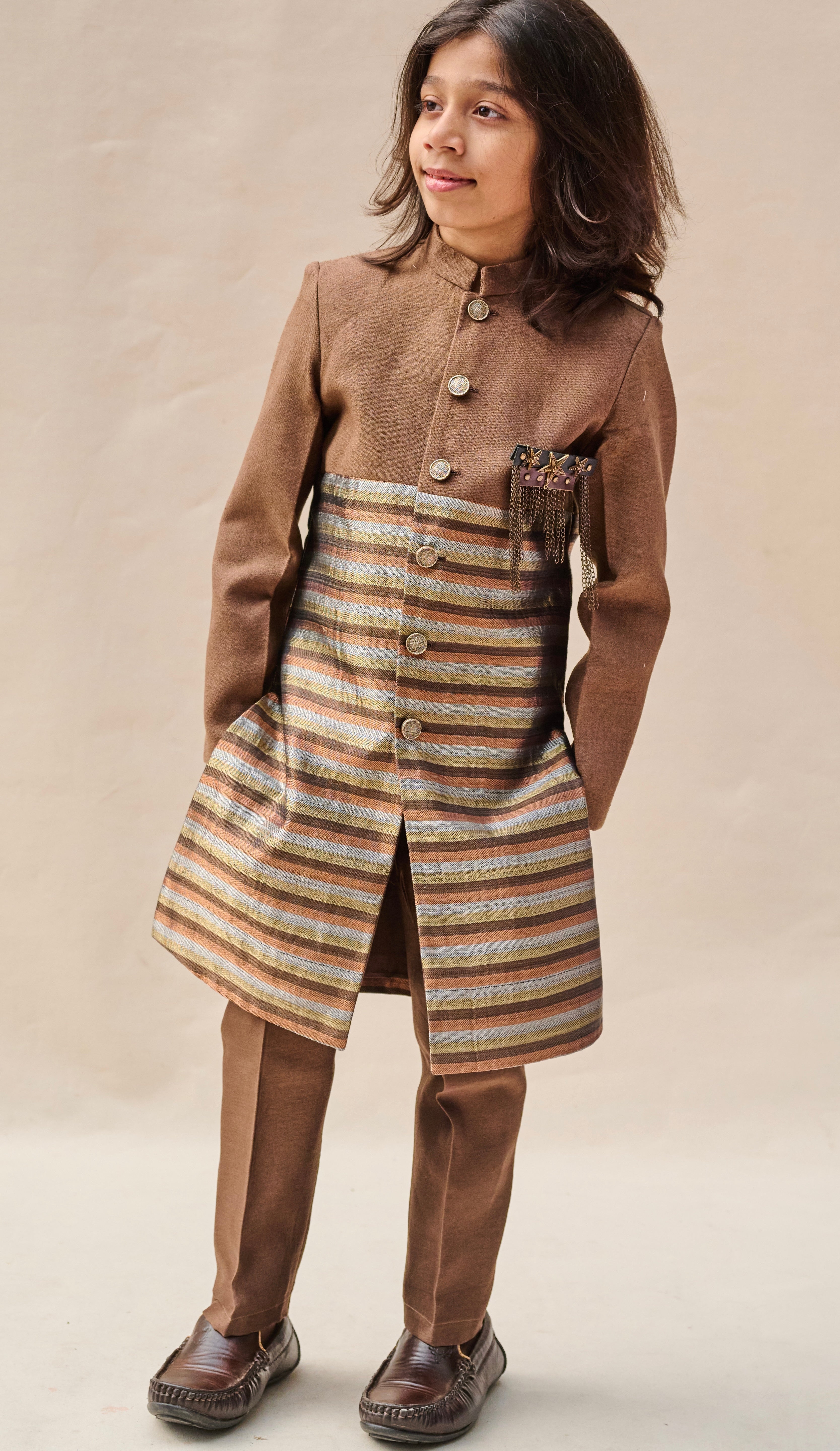 Mocha Brown-Copper Tassar Achkan Set
