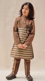 Mocha Brown-Copper Tassar Achkan Set