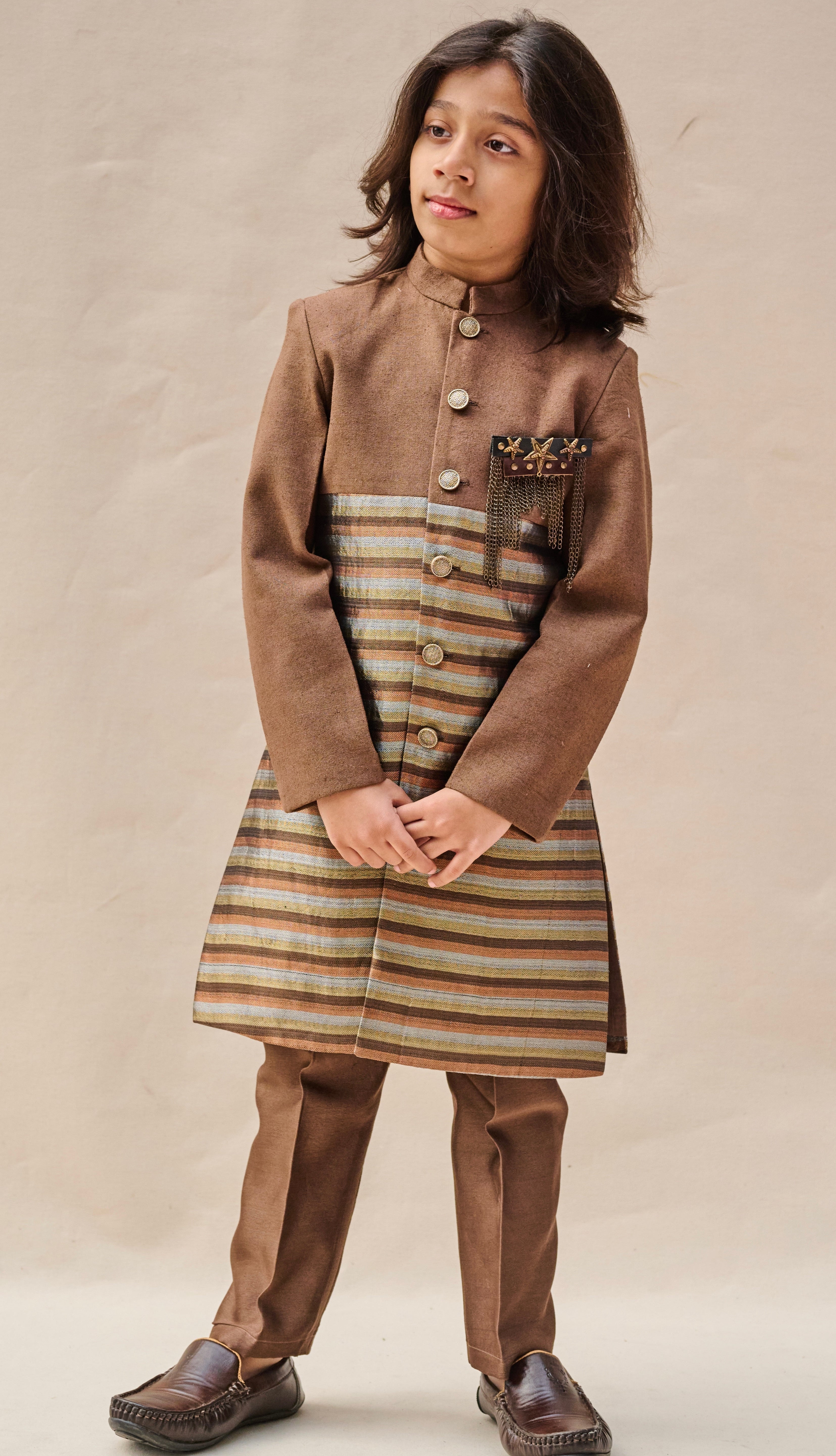 Mocha Brown-Copper Tassar Achkan Set