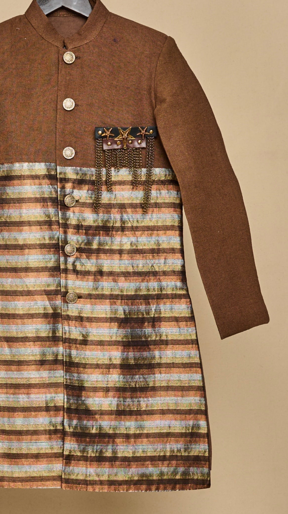 Mocha Brown-Copper Tassar Achkan Set