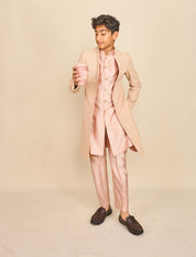 Crepe Pink Lakhnavi Open Achkan Set