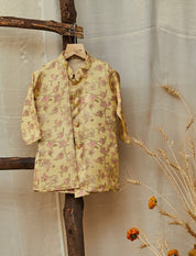 Lemon Yellow Printed Silk Set