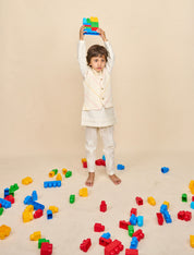Off White-Yellow Kurta Jacket Set