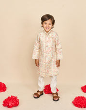Faded-White Embroidered Achkan Set