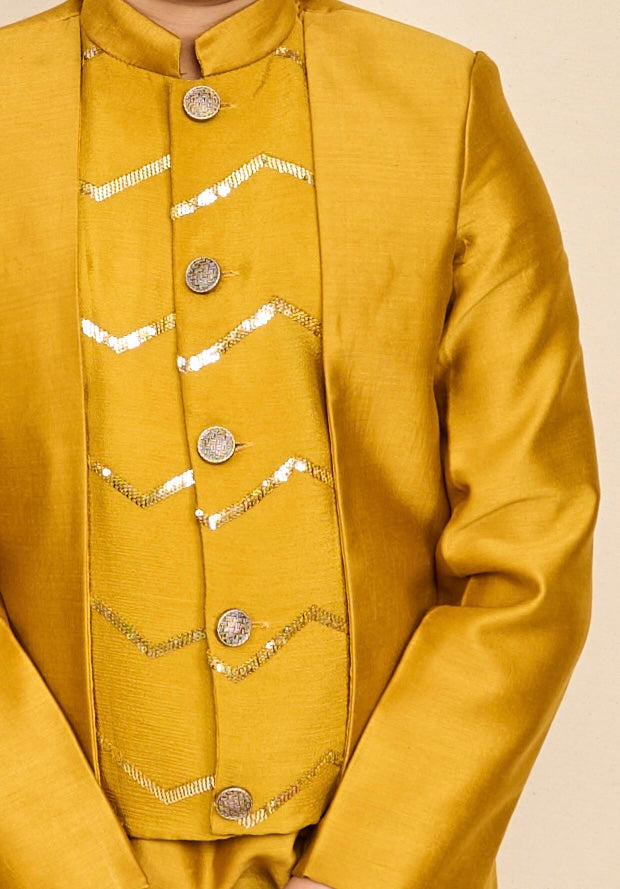 Mustard High-Low Achkan Set