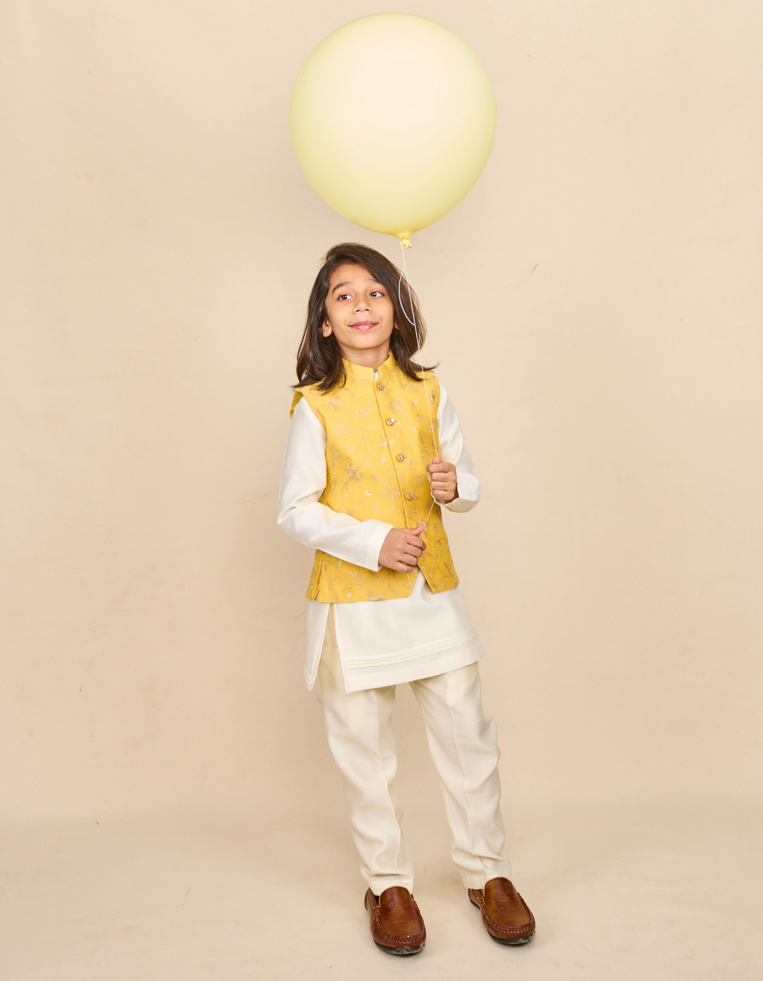 Butter Yellow Zari Kurta Jacket Set