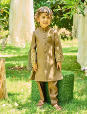 Mocha Brown Hand Embroidered Achkan Set