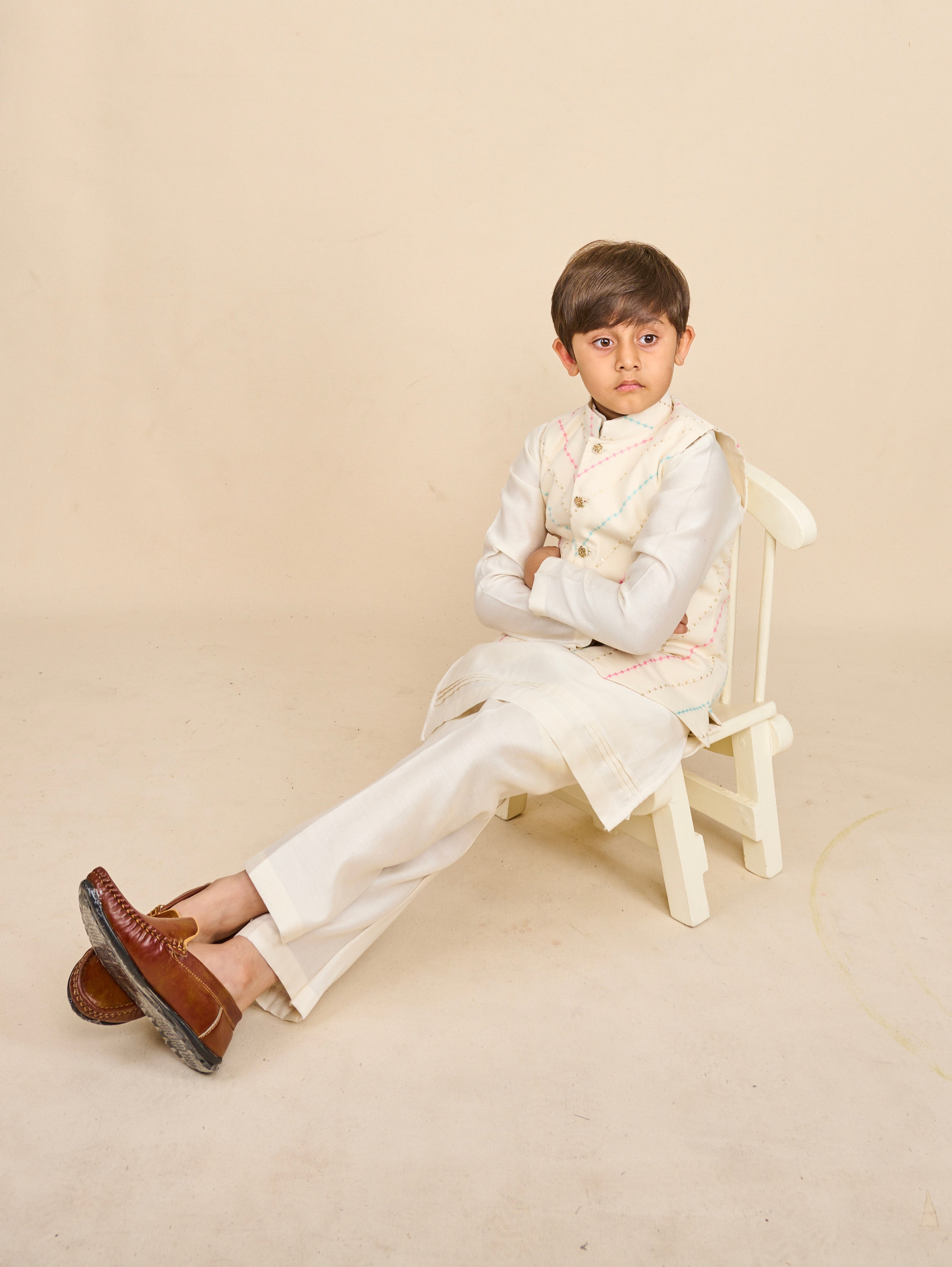 Off White-Blue Kurta Jacket Set