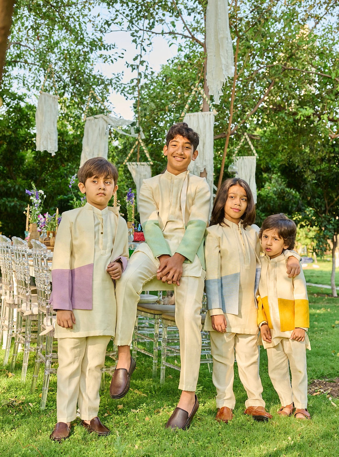 Ivory-Lavender Bandhgala Set