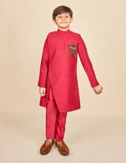 Berry Red Slit Achkan Set