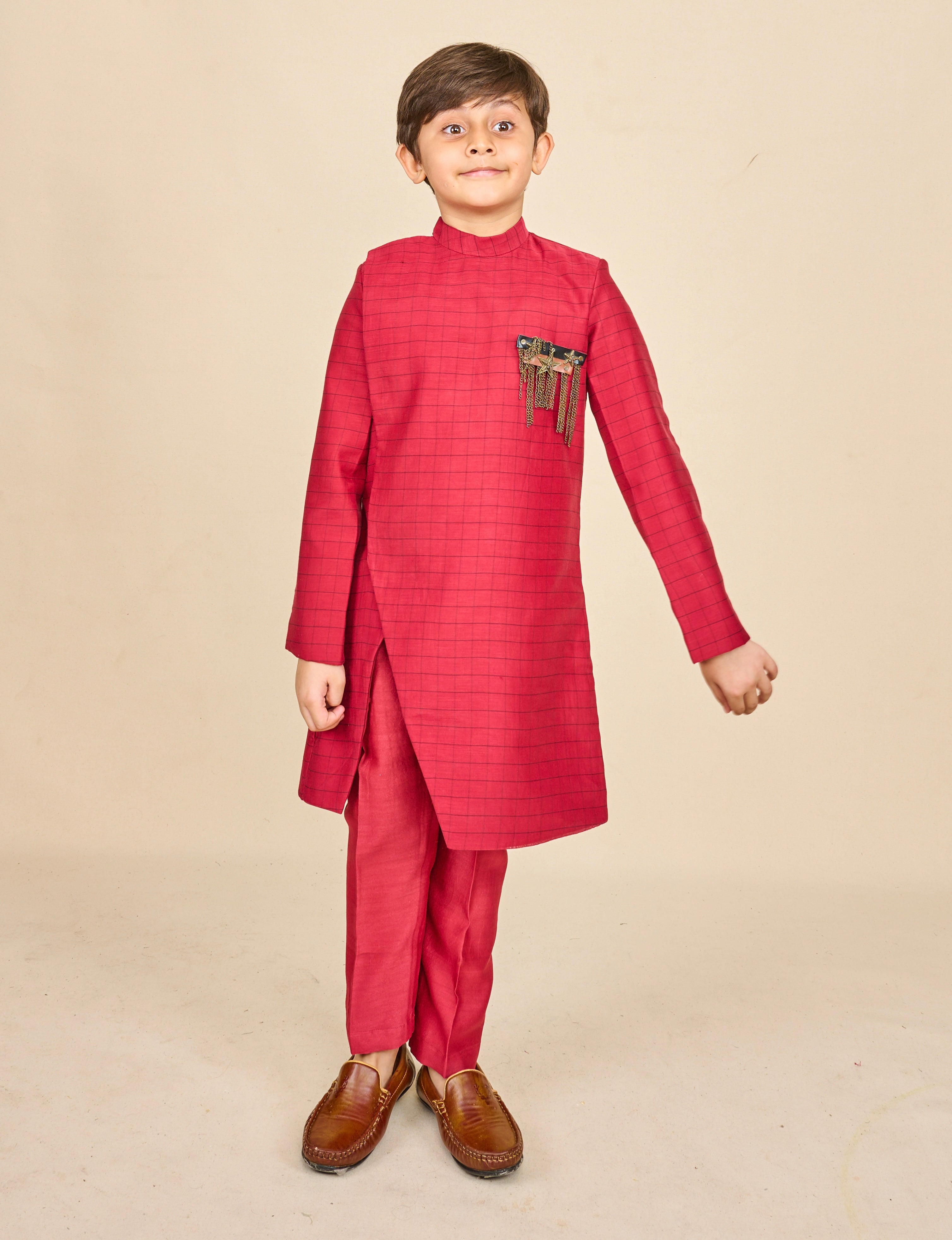 Berry Red Slit Achkan Set