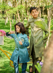 Olive Green Ombré Achkan Set